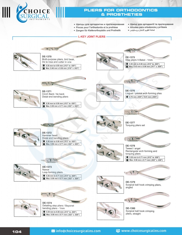 Pliers For Orthodontics & Prostheties